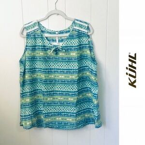 Kuhl Tank Top Organic Cotton Silk Blend Blue Green Pattern Lightweight 2X